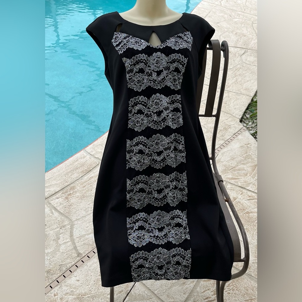 Connected Apparel Black with Lace Aline Sleeveless Dress. Like New